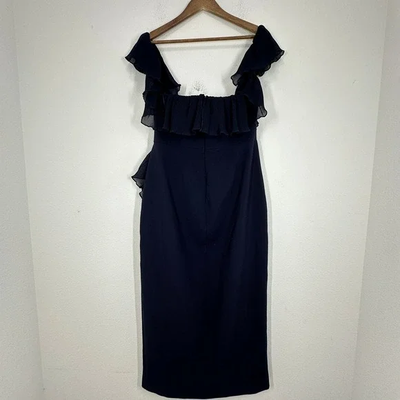 Likely Navy Blue Ruffle Off Shoulder‎ Midi Dress Formal Evening Gown Size 12 - Picture 10 of 16